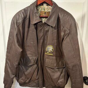 North American Hunting Club Life Member MENS Brown Leather Bomber Jacket L 297